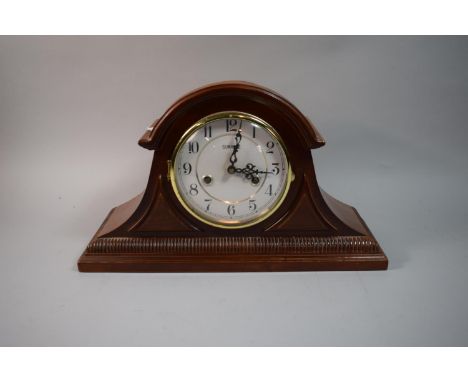 A Modern Mahogany Cased Mantle Clock with Battery Movement, 45cm Wide 