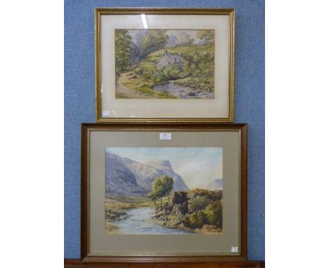 Two watercolours, Welsh scene and a mountain scene, initialled BP, framed 