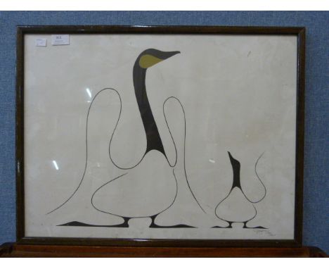 Benjamin Chee Chee, Learning, signed lithograph, framed 