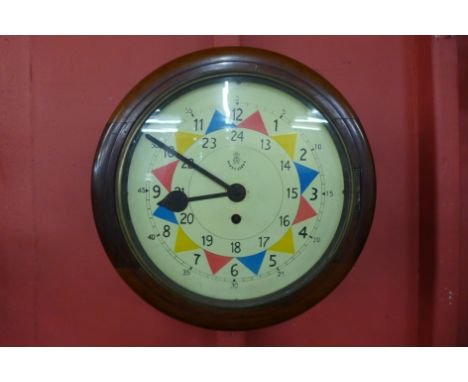 A Victorian mahogany wall clock, bearing later R.A.F. style dial 