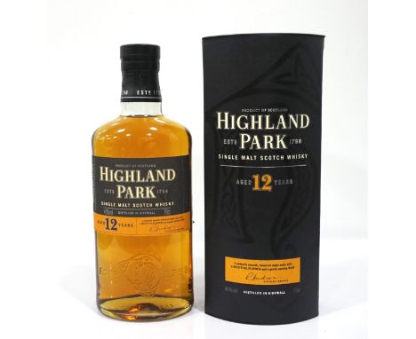 HIGHLAND PARK 12YO
A bottle of the recent Highland Park 12 Year Old Single Malt Scotch Whisky.  70cl.  40% abv.  In original 