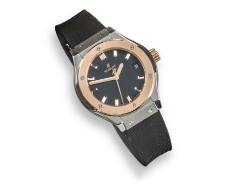 HUBLOT - a  lady's rose gold and titanium Classic Fusion wrist watch reference 581.NO.1181.RX, black dial with rose gold bato