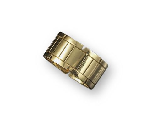 A tank track yellow gold band ring by Cartier, numbered CM5204, signed Cartier and marked 750, size T