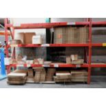 Lot - Shipping Boxes on (3) Shelves with (1) Roll of Bubble Wrap