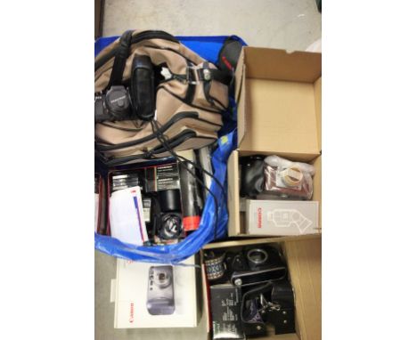 A collection of camera's and camera accessories 