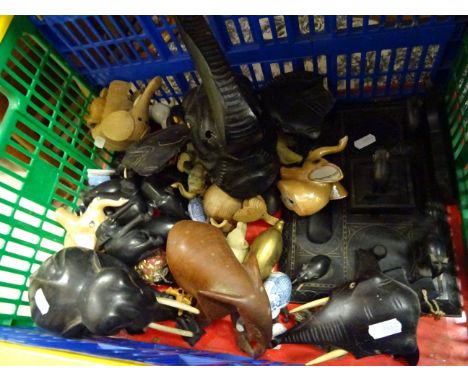 Two Boxes of Mixed Elephants including Ebony & Ceramic