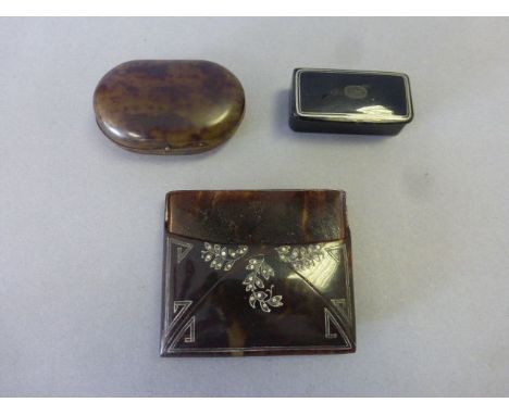 Vintage faux tortoiseshell card case, box and a snuff box
