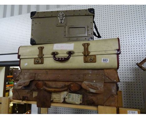 Three vintage suitcases and one other case