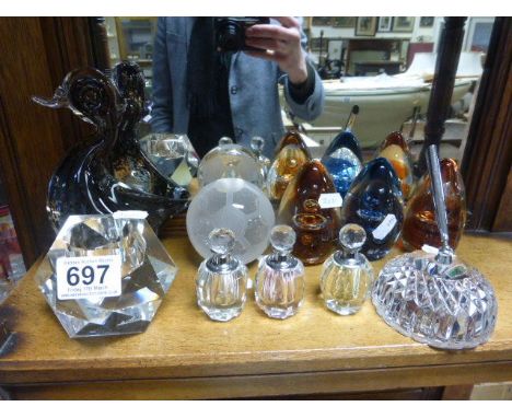 A glass Rosenthal inkwell, along with various paperweights 