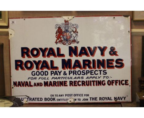 A vintage enamel sign for Royal Navy & Royal Marines