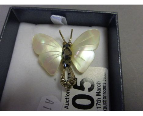 Vintage Costume Jewellery Brooch in the form of a Butterfly with Mother of Pearl Wings and Marcasite Body