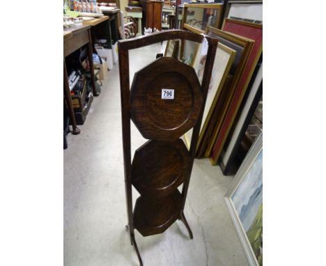 Oak Three Tier Folding Cakestand plus an Art Deco Oak Firescreen