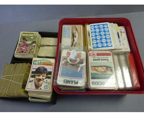 Box of vintage football cards plus another box full of vintage Top Trumps games