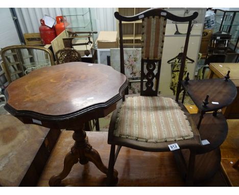 Bedroom Chair, Corner Shelf and Inlaid Tripod Table