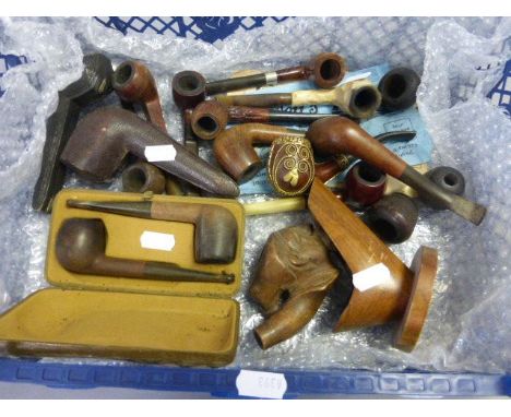 Collection of vintage pipes, boxes, pipe stands