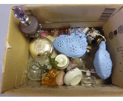 Box of vintage perfume bottles etc