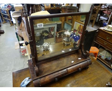 19th century Mahogany Veneer Swing Toilet Mirror with Two Cushion Drawers