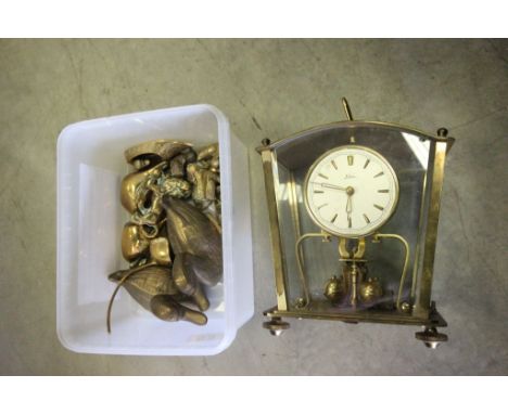 Vintage 1950's Kern & Sohne brass 400 day anniversary mantel clock plus Collection of brass animals