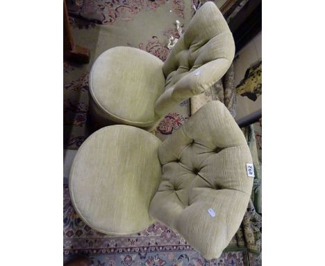 Pair of Green Upholstered Button Back Bedroom Chair