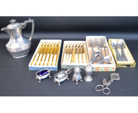 Selection of silver plate including cutlery &amp; condiment set