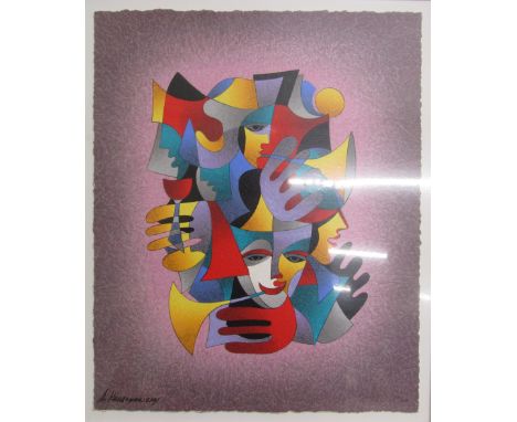 Anatole Krasnyansky 'Music in Lavender' framed limited edition serigraph on woven paper signed in ink and numbered 306/350 - 