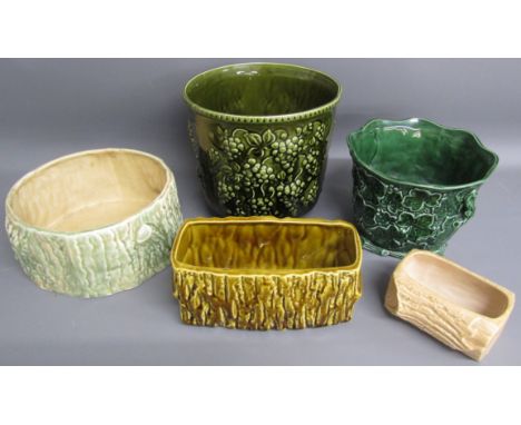 Collection of planters includes Arthur Wood footed pot, Bracken bowl and Sylvac 2047 and 3235