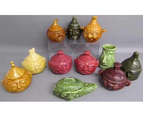 Collection of face pots includes - Unique Pottery onions, beetroot also Sadler beetroot, onions, P&amp;K cucumber, and unmark
