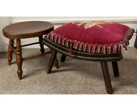 Stool &amp; an ebonised stool with cushion