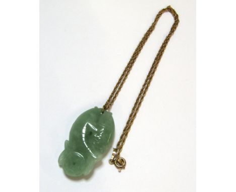 Possibly Jade pendant with intertwined fish on a plated silver necklace - approx. 4cm x 2.5cm