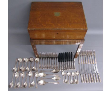 Wooden cutlery box on stand with George Butler 8 place cutlery set - (doesn't fit case)