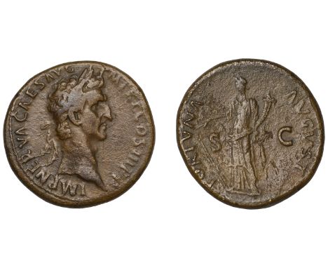 Nerva, Sestertius, 96-97, laureate head right, rev. Fortuna standing left, holding rudder and cornucopia, s c in field, 25.94