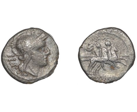 Anonymous, silver Sestertius, c. 211-208, helmeted head of Roma right, ii s behind, rev. Dioscuri riding right, roma in exerg