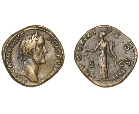 Antoninus Pius, Sestertius, 157-158, laureate head right, rev. tr pot xxi cos iiii, Æquitas standing left, holding scales and