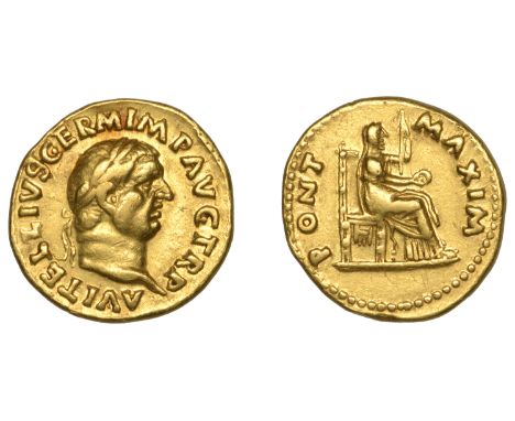 Roman Imperial Coinage, Vitellius, Aureus, Rome, 69, laureate head right, rev. Vesta seated right, holding patera in extended