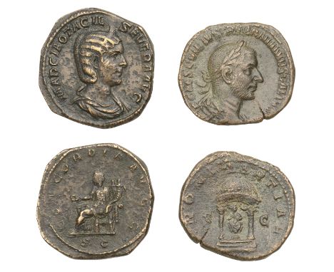 Otacilia Severa, Sestertius, Rome, 244-249, diademed and draped bust right, rev. Concordia seated left, holding patera and do