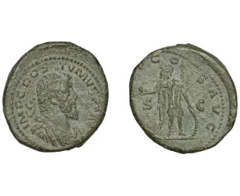 Postumus, Sestertius, 260-261, laureate and draped bust right, rev. [p m tr] p co[s ii p p], Emperor standing left, holding g