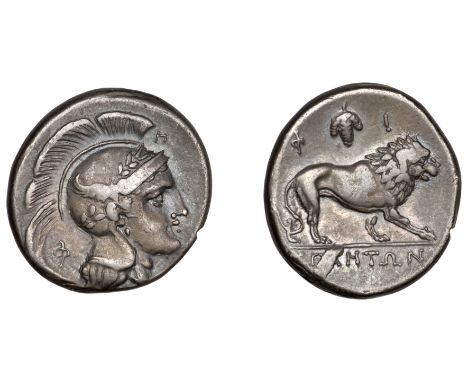 Greek Coinages, Northern Lucania, Velia, Nomos, c. 300-280, head of Athena right, wearing crested helmet ornamented with wing