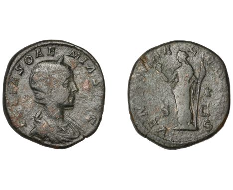 Julia Soæmias, Sestertius, Rome, 220-222, draped and diademed bust right, rev. Venus Caelestis standing left, holding apple a