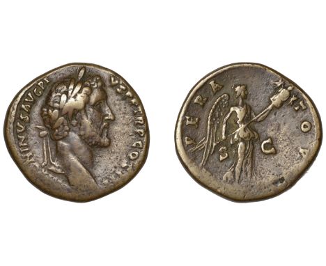 Antoninus Pius, Sestertius, 143, laureate head right, rev. Victory advancing right, holding trophy, 22.54g (RIC 717A; BMC 161