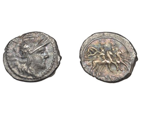 Anonymous, silver Sestertius, c. 211-208, helmeted head of Roma right, ii s behind, rev. Dioscuri riding right, roma in exerg