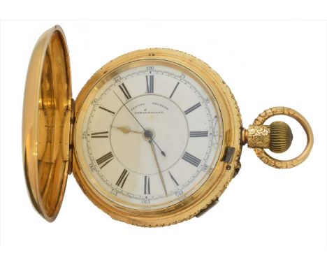 A Victorian 18ct gold full hunter pocket watch by John Hawley &amp; Son Ltd., the 18ct gold case with foliate surround and bo