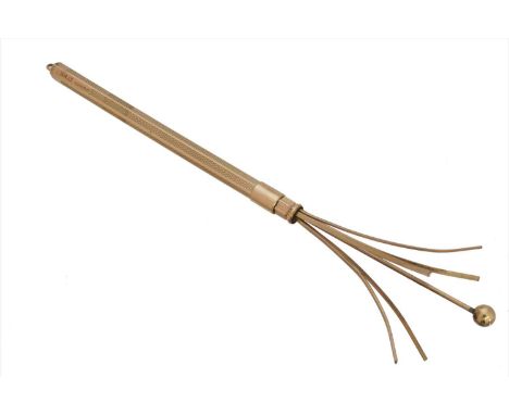 A 9ct gold cocktail swizzle stick, the propelling swizzle stick with engine turned decoration, hallmarks for W M Ltd., Birmin