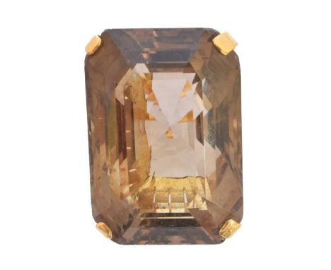 A smoky quartz dress ring, the large rectangular shape smoky quartz within a four claw setting, approx. dimensions of smoky q