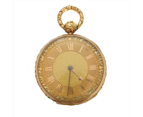 A Victorian 18ct gold open face pocket watch by Litherland Davies & Co., the circular gold tone dial with foliate detailing a