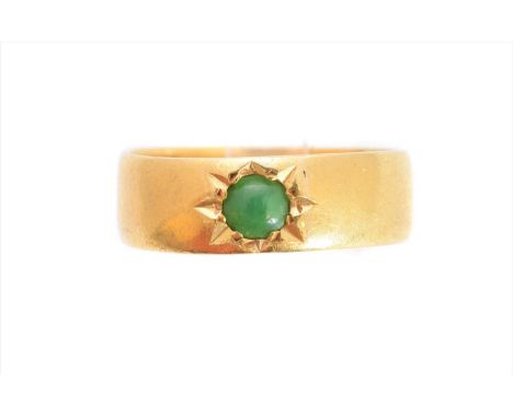 A turquoise band ring, the circular turquoise cabochon star set into the polished band, hallmarks worn, ring size R, gross we
