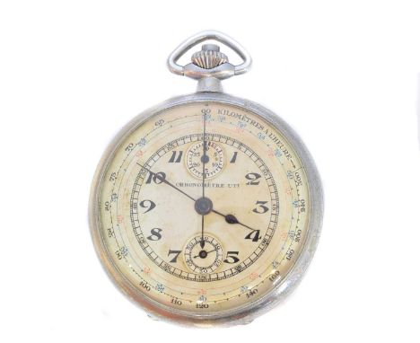 A French Art Deco open face chronometer pocket watch, the circular dial with Arabic hour markers, subsidiary dials to 12 and 