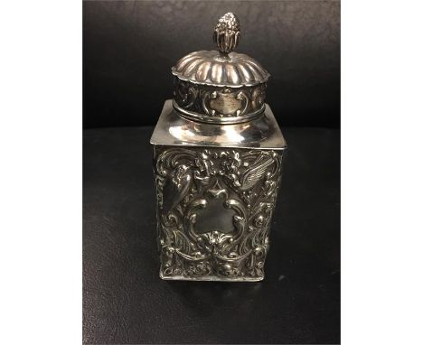 Attractive ornate silver caddy