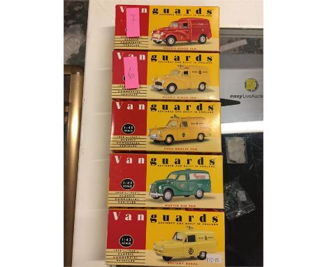 Five Vanguards model cars to include: Two Morris Minor vans with Southern Gas Service livery and AA Patrol Service livery, Fo