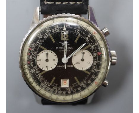 A gentleman's early 1970's stainless steel Breitling Navitimer chronograph manual wind wrist watch, model no. 7806-S, movemen