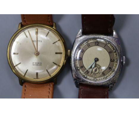 A gentleman's steel and gold plated Provita manual wind wrist watch (worn) and one other steel wrist watch(a.f.)CONDITION: Bo